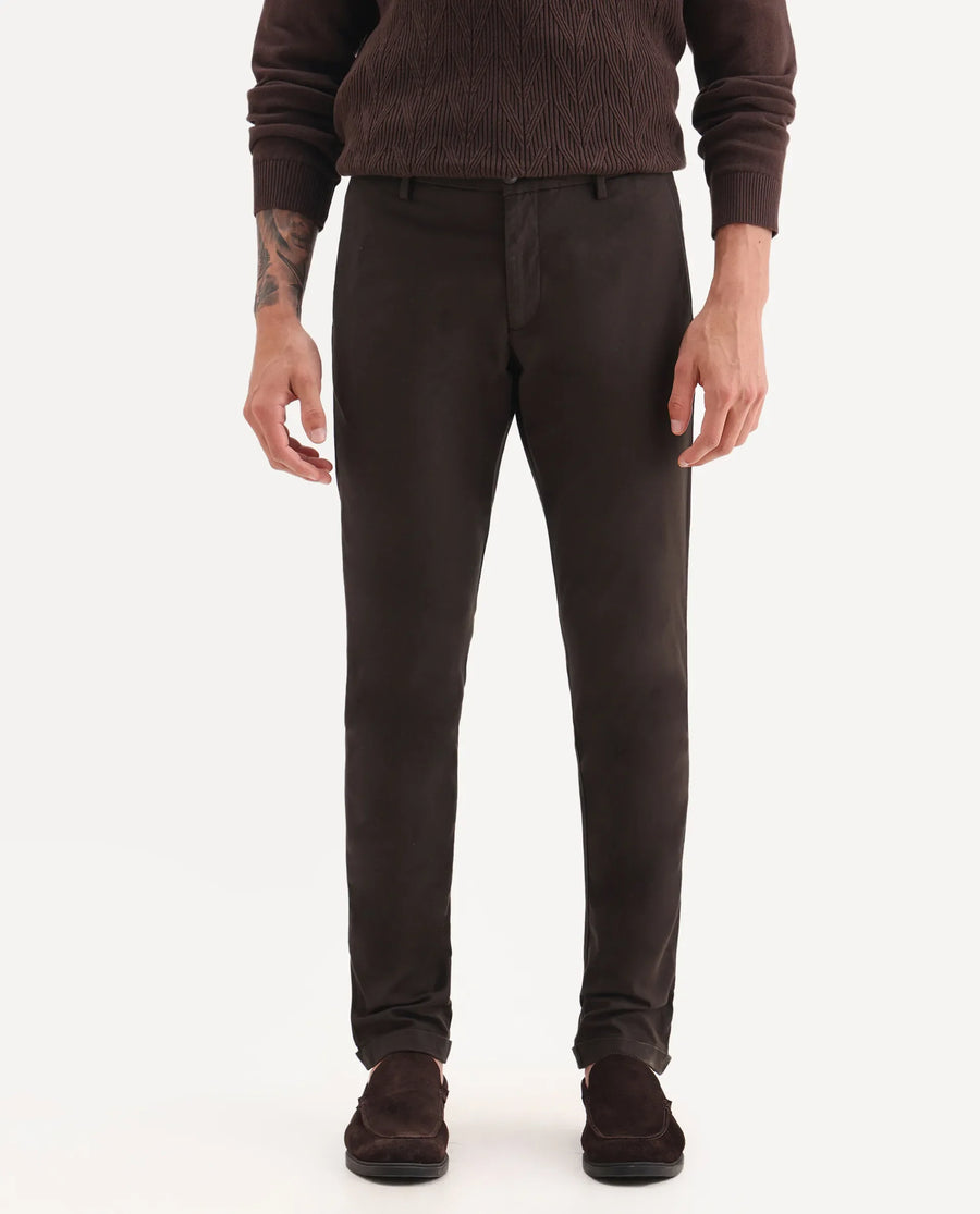 Rare Rabbit Men's Jude Brown Cotton Plain Slim Fit Trouser