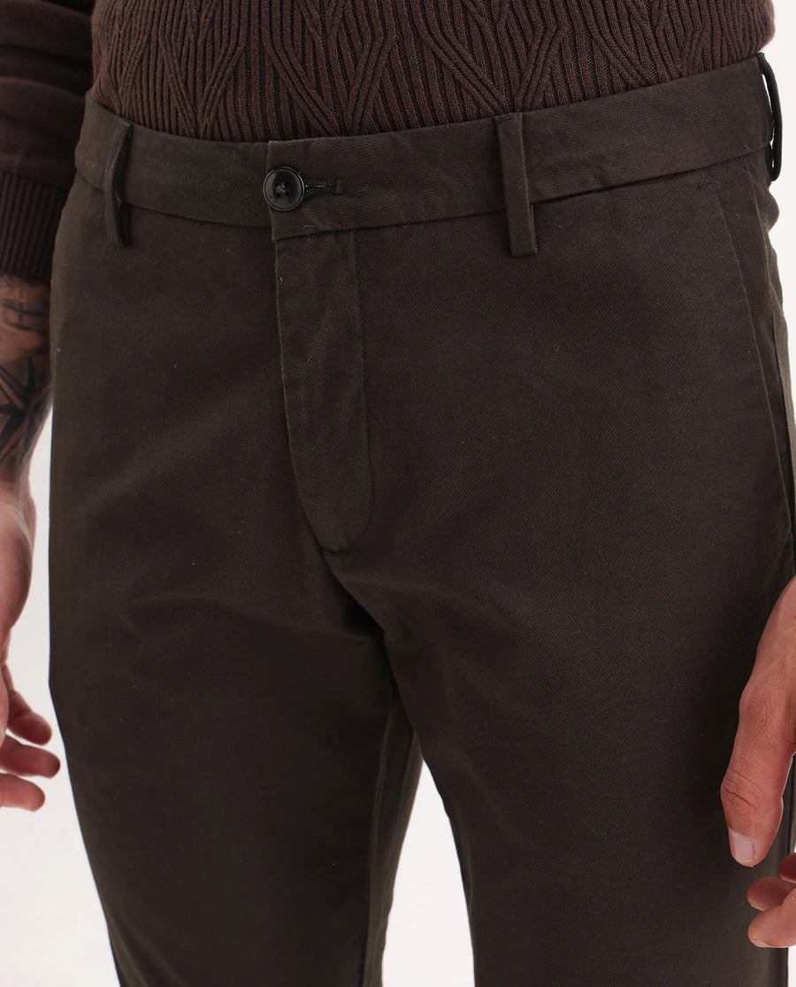 Rare Rabbit Men's Jude Brown Cotton Plain Slim Fit Trouser