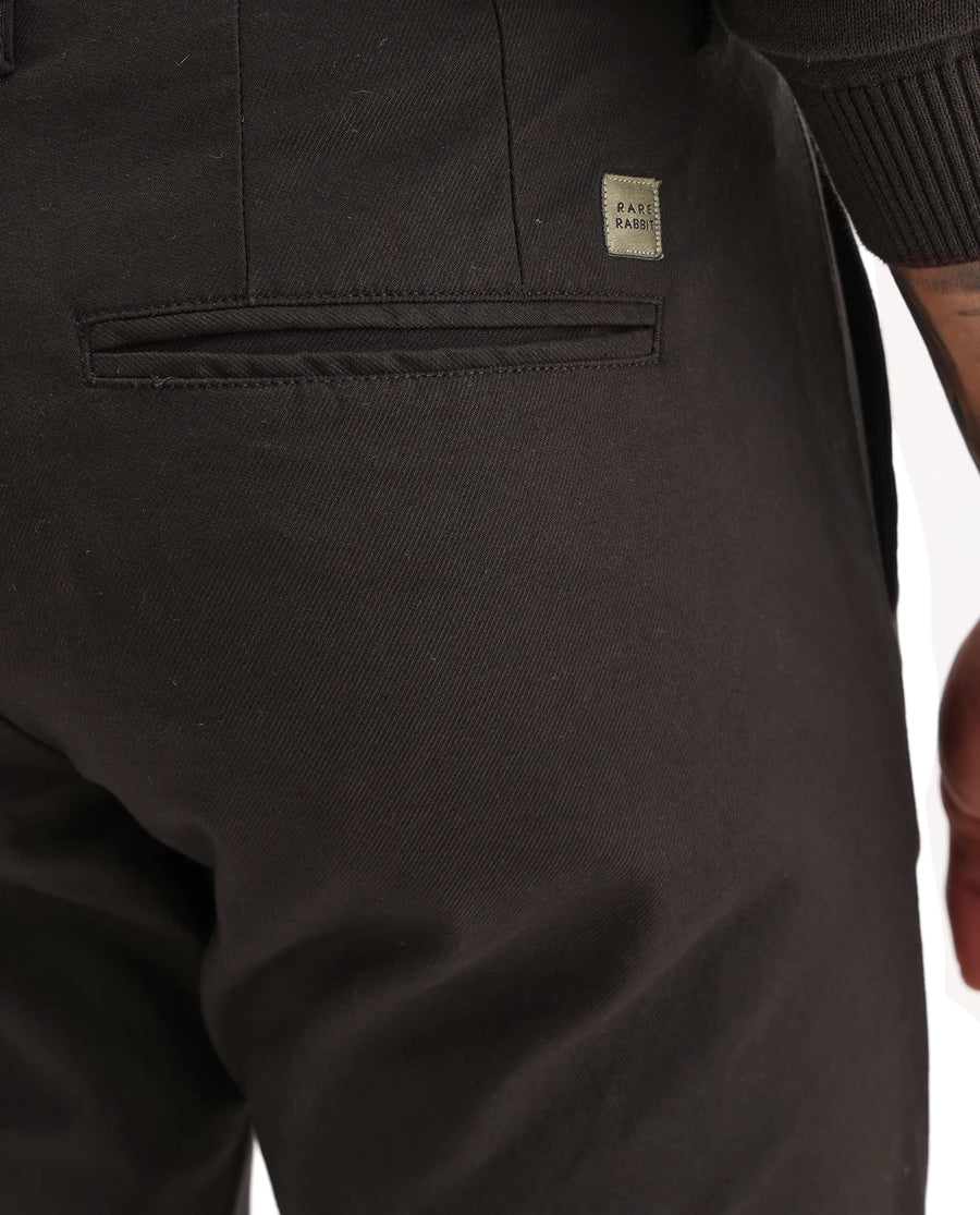 Rare Rabbit Men's Jude Brown Cotton Plain Slim Fit Trouser