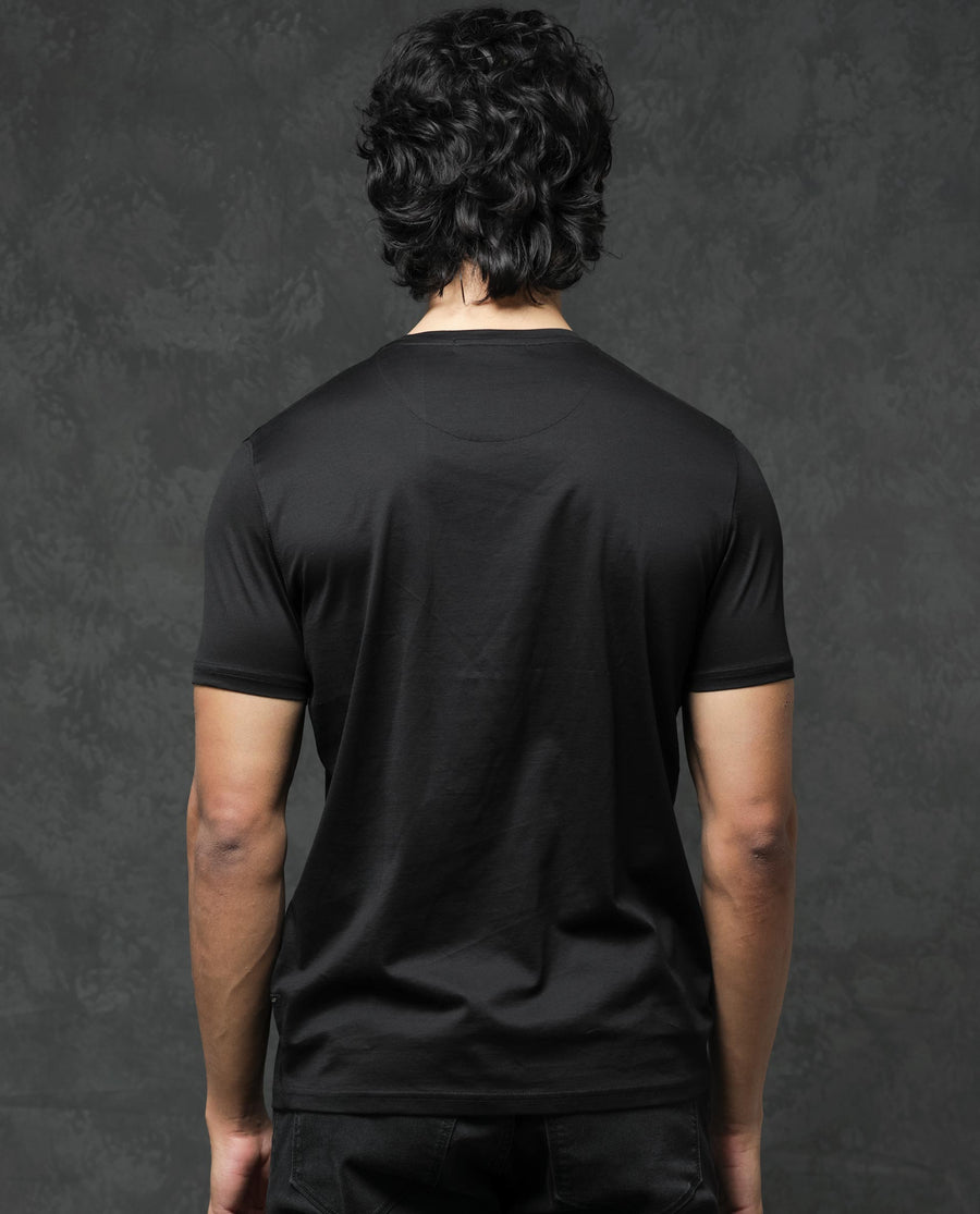 Rare Rabbit Men's Guild Casual Junot Black Cotton Graphic Print Regular Fit Half Sleeve Crew Neck T-Shirt