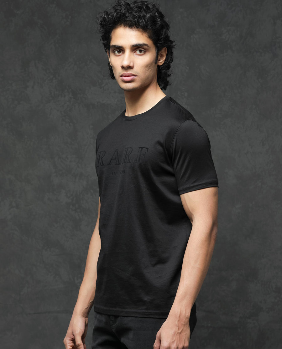 Rare Rabbit Men's Guild Casual Junot Black Cotton Graphic Print Regular Fit Half Sleeve Crew Neck T-Shirt