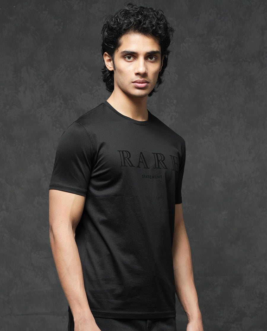 Rare Rabbit Men's Guild Casual Junot Black Cotton Graphic Print Regular Fit Half Sleeve Crew Neck T-Shirt