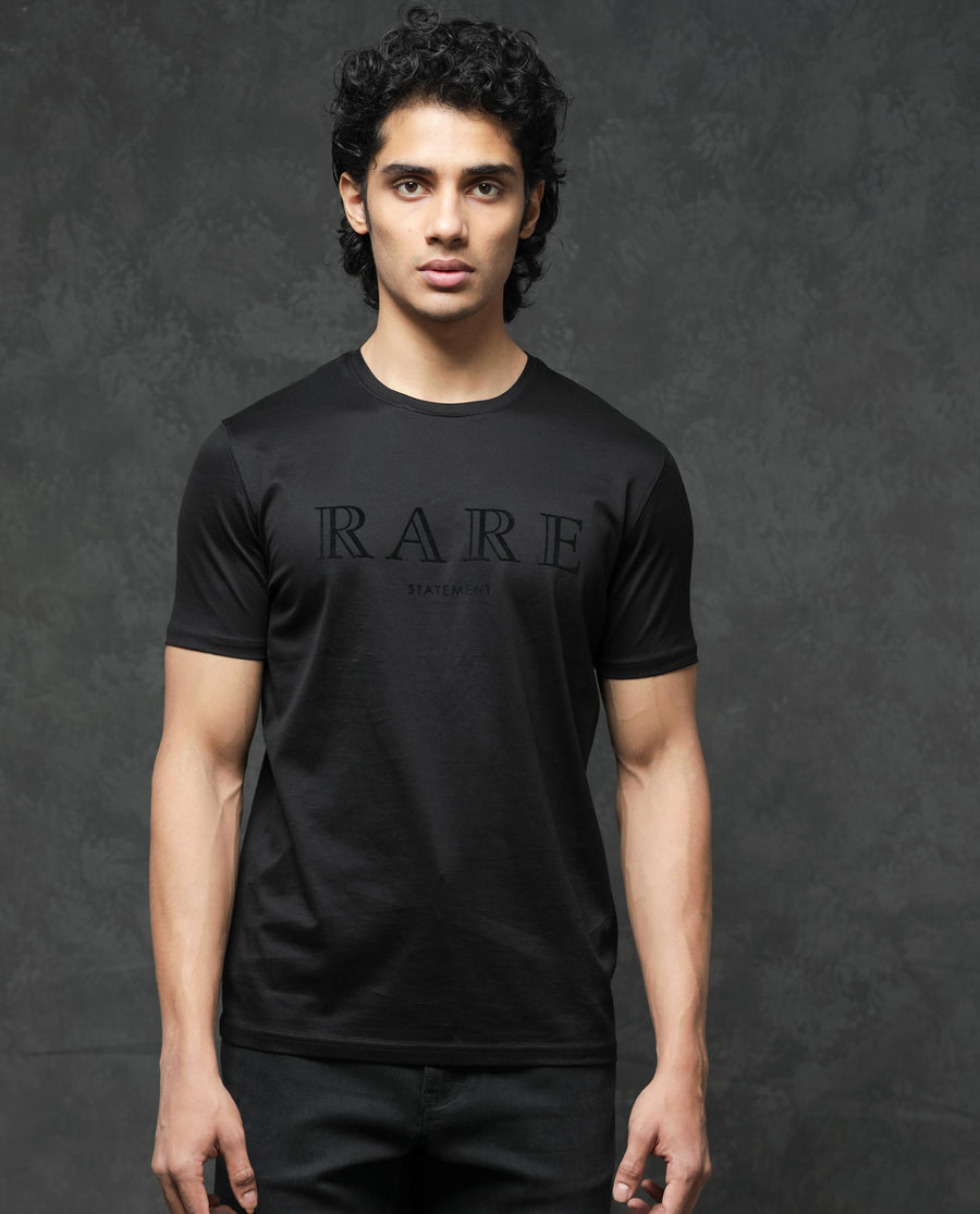 Rare Rabbit Men's Guild Casual Junot Black Cotton Graphic Print Regular Fit Half Sleeve Crew Neck T-Shirt