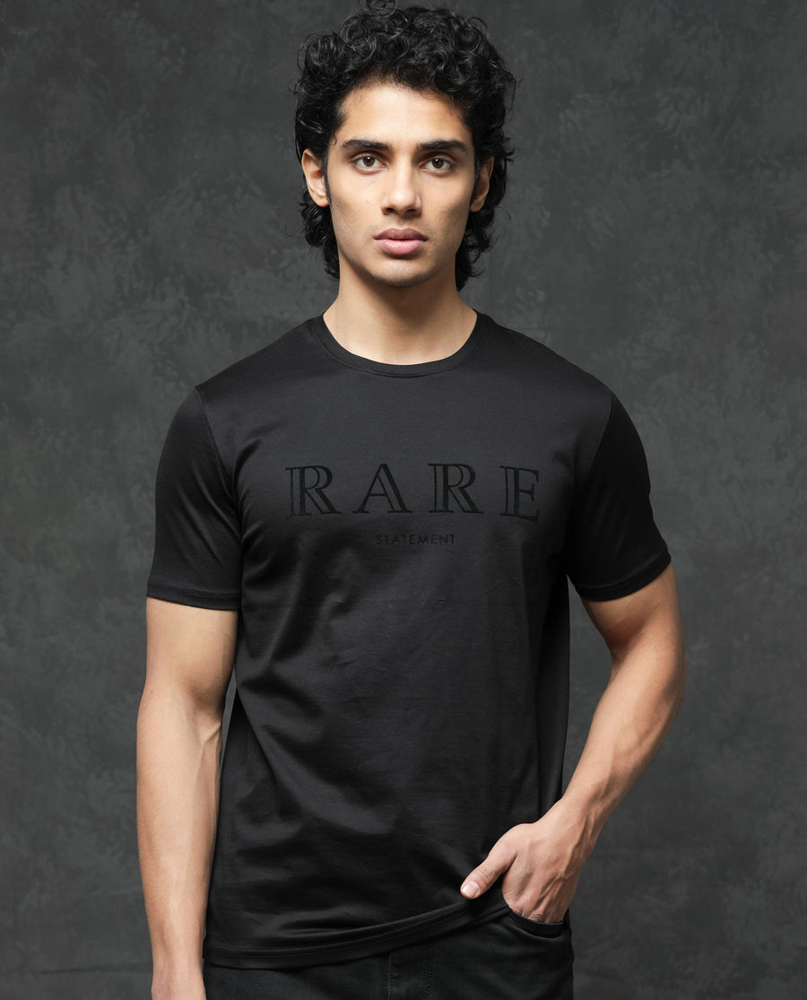 Rare Rabbit Men's Guild Casual Junot Black Cotton Graphic Print Regular Fit Half Sleeve Crew Neck T-Shirt