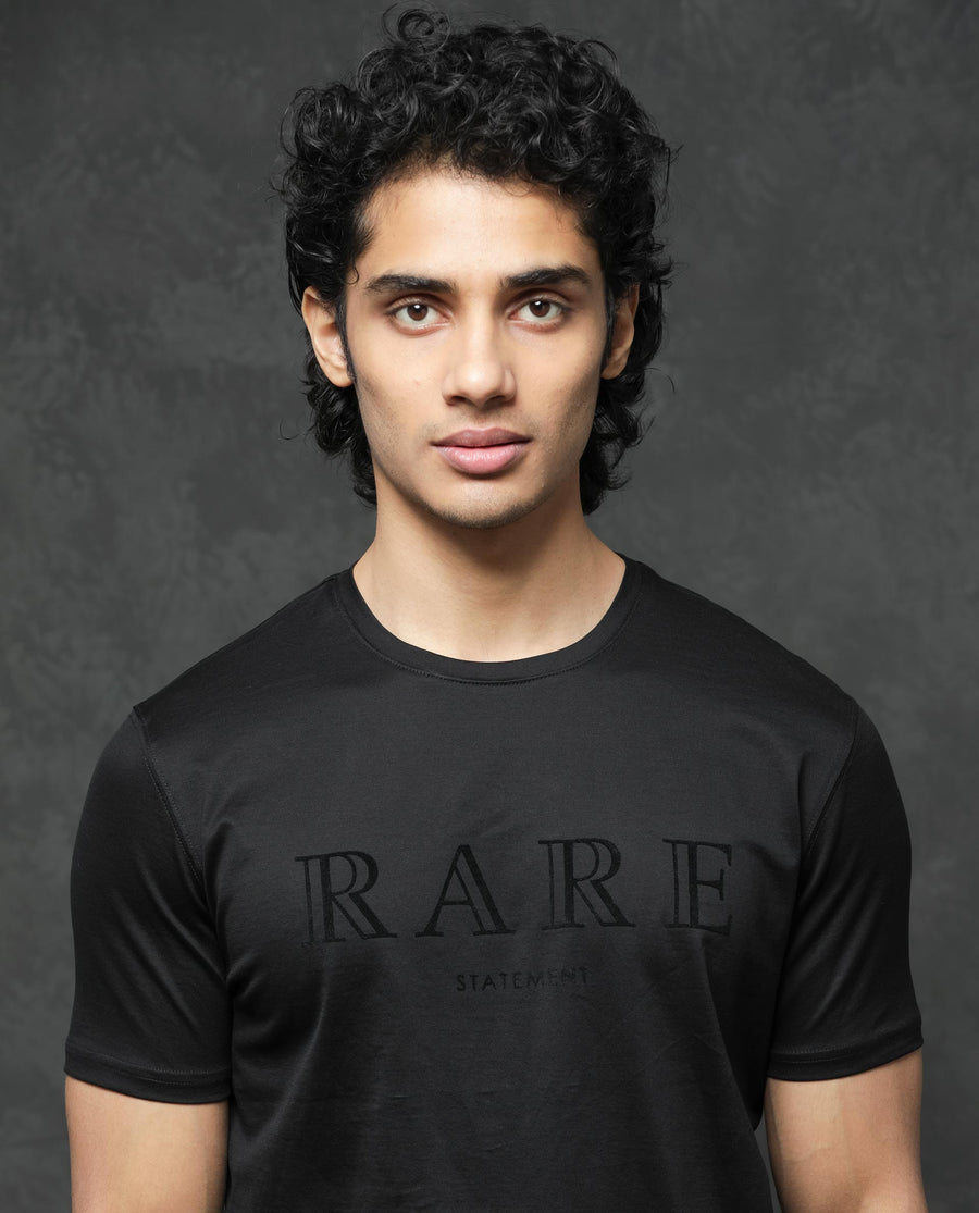 Rare Rabbit Men's Guild Casual Junot Black Cotton Graphic Print Regular Fit Half Sleeve Crew Neck T-Shirt