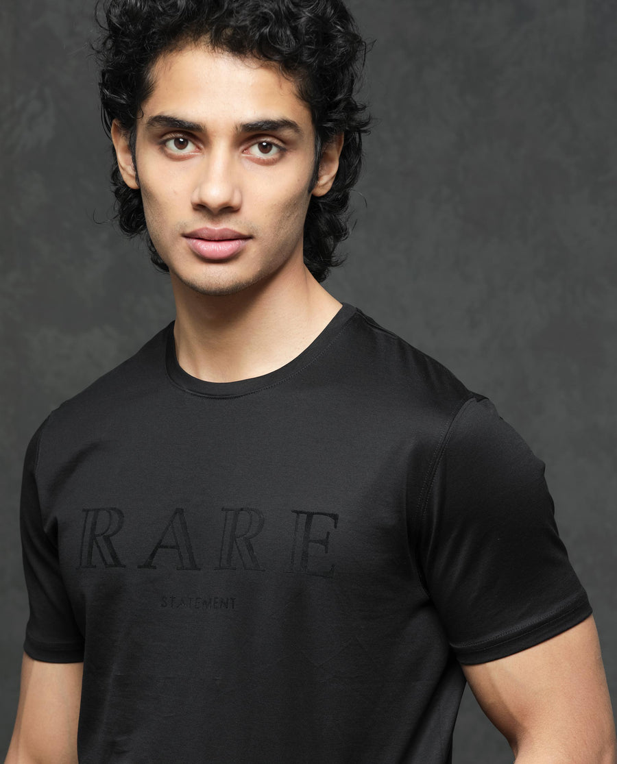 Rare Rabbit Men's Guild Casual Junot Black Cotton Graphic Print Regular Fit Half Sleeve Crew Neck T-Shirt