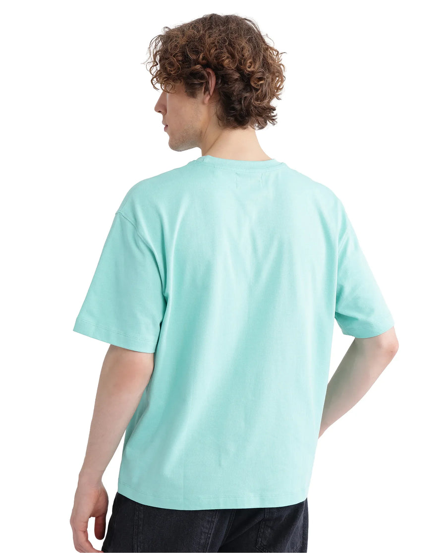Rare Rabbit Men's Just Light Green Cotton Graphic Print Boxy Fit Half Sleeve Crew Neck T-Shirt