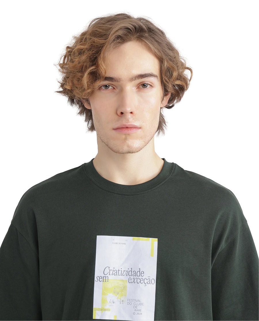 Rare Rabbit Men's Justin Dark Olive Cotton Graphic Print Boxy Fit Half Sleeve Crew Neck T-Shirt