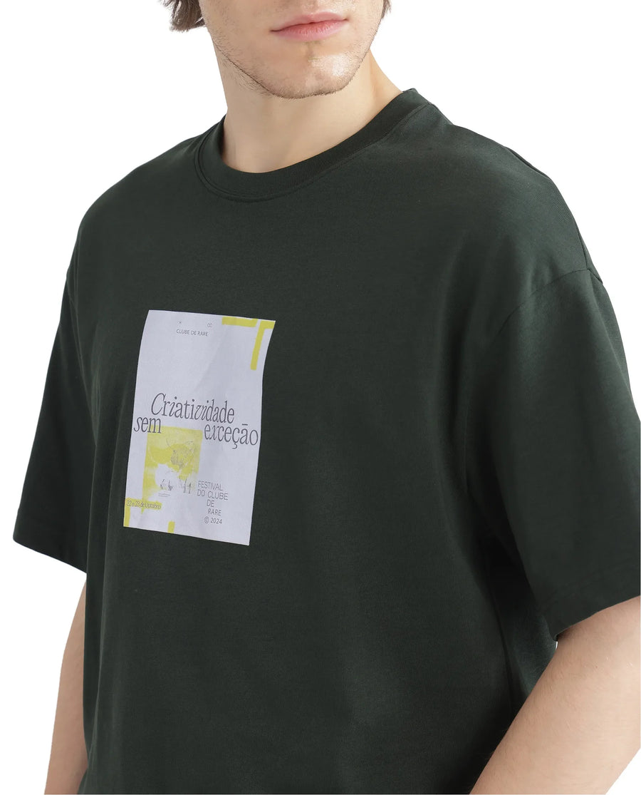 Rare Rabbit Men's Justin Dark Olive Cotton Graphic Print Boxy Fit Half Sleeve Crew Neck T-Shirt
