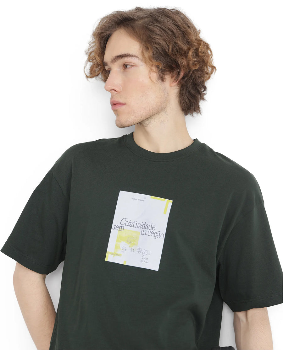Rare Rabbit Men's Justin Dark Olive Cotton Graphic Print Boxy Fit Half Sleeve Crew Neck T-Shirt