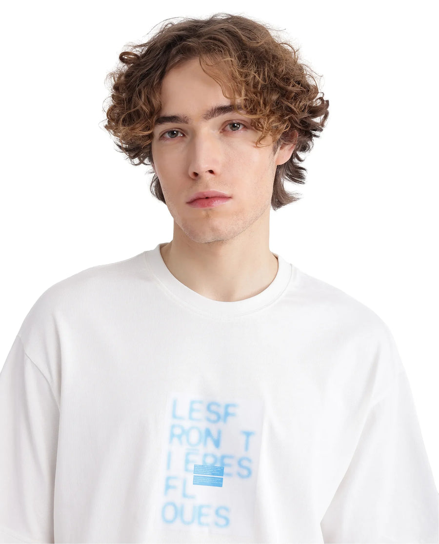 Rare Rabbit Men's Justin Off White Cotton Graphic Print Oversized Fit Half Sleeve Crew Neck T-Shirt