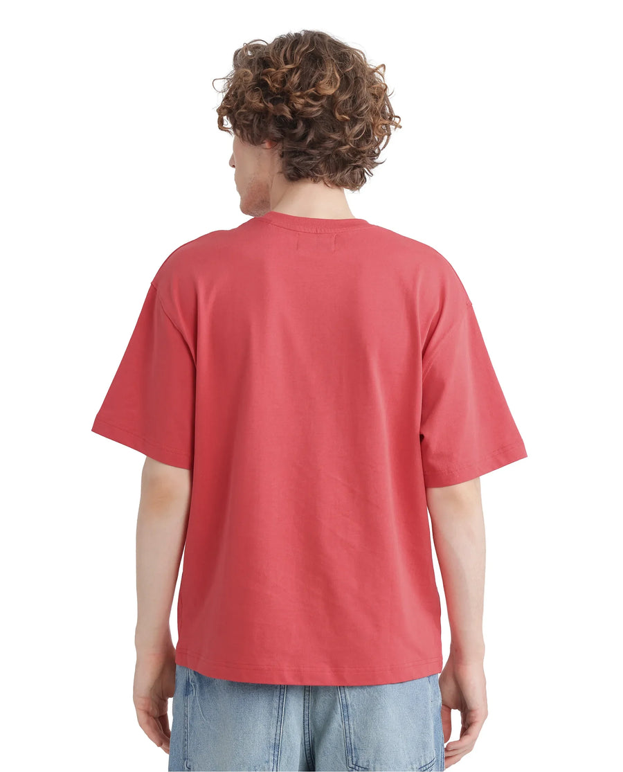 Rare Rabbit Men's Just Light Red Cotton Graphic Print Boxy Fit Half Sleeve Crew Neck T-Shirt