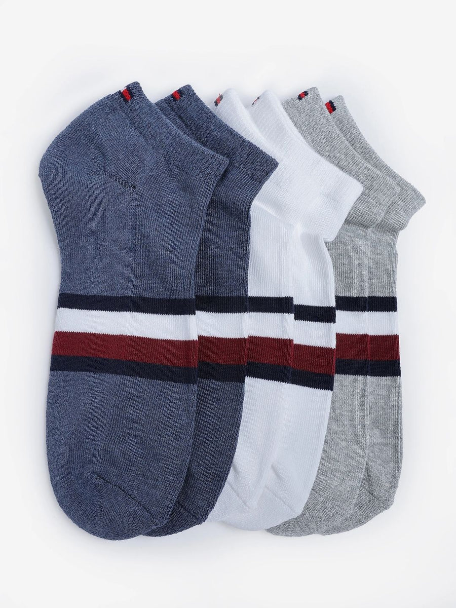 Tommy Hilfiger Men Pack Of 3 Striped Ankle-Length Socks