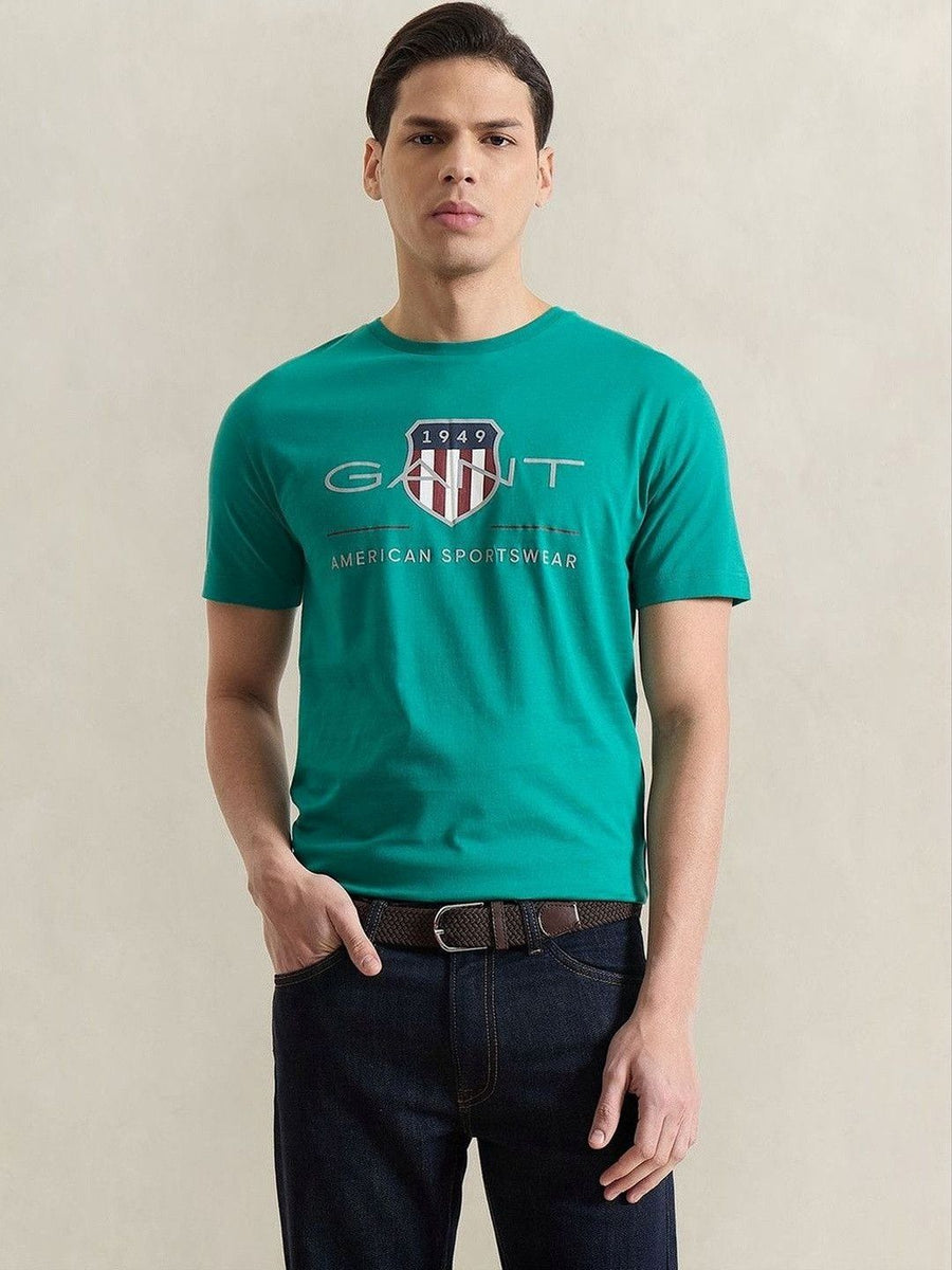 Gant Men Green Printed Regular Fit Archieve Shield T-Shirt