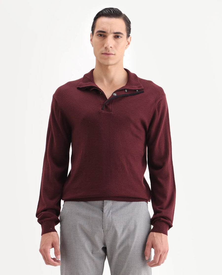 Rare Rabbit Men's Johny-25 Light Maroon Acrylic Fabric Full Sleeve High Neck Plain Sweater