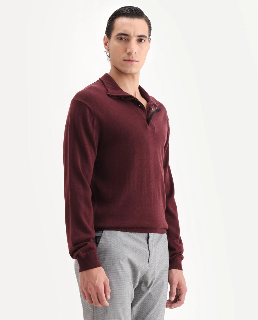 Rare Rabbit Men's Johny-25 Light Maroon Acrylic Fabric Full Sleeve High Neck Plain Sweater