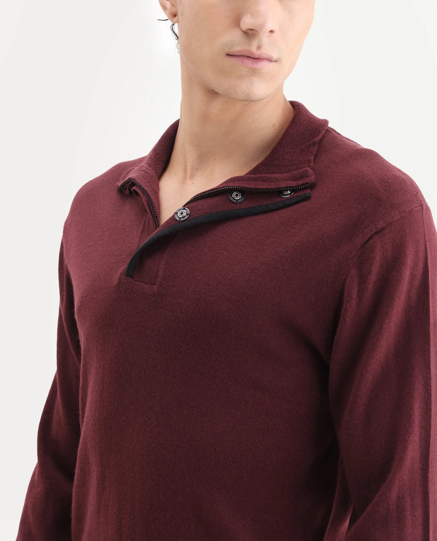 Rare Rabbit Men's Johny-25 Light Maroon Acrylic Fabric Full Sleeve High Neck Plain Sweater