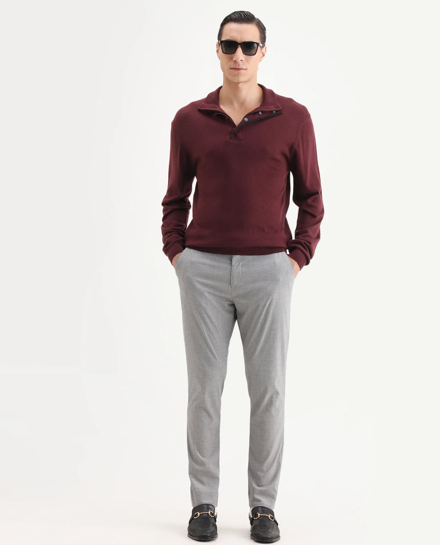 Rare Rabbit Men's Johny-25 Light Maroon Acrylic Fabric Full Sleeve High Neck Plain Sweater