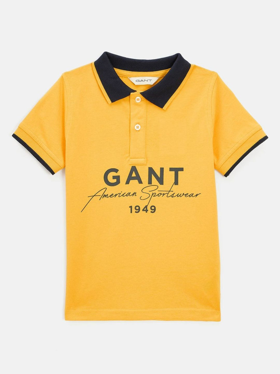 GANT Boys Typography Printed Polo Collar Pure Cotton Raw Edge T-shirt