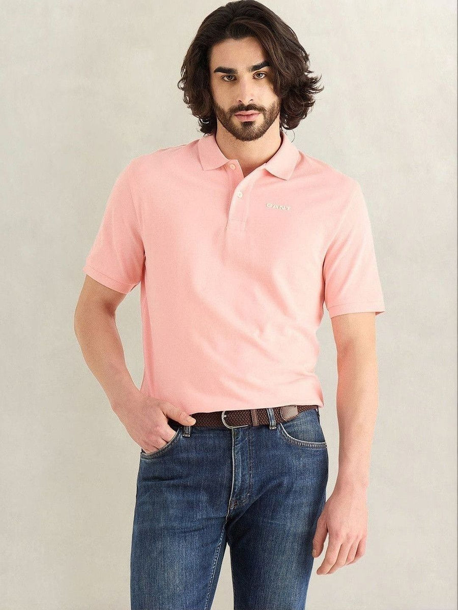 Gant Men Pink Solid Regular Fit Pure Cotton Polo T-Shirt