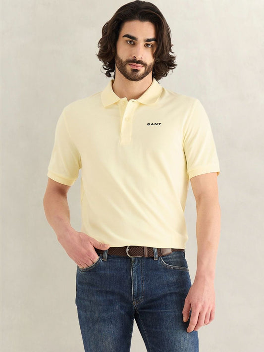 Gant Men Yellow Solid Regular Fit Pure Cotton Polo T-Shirt