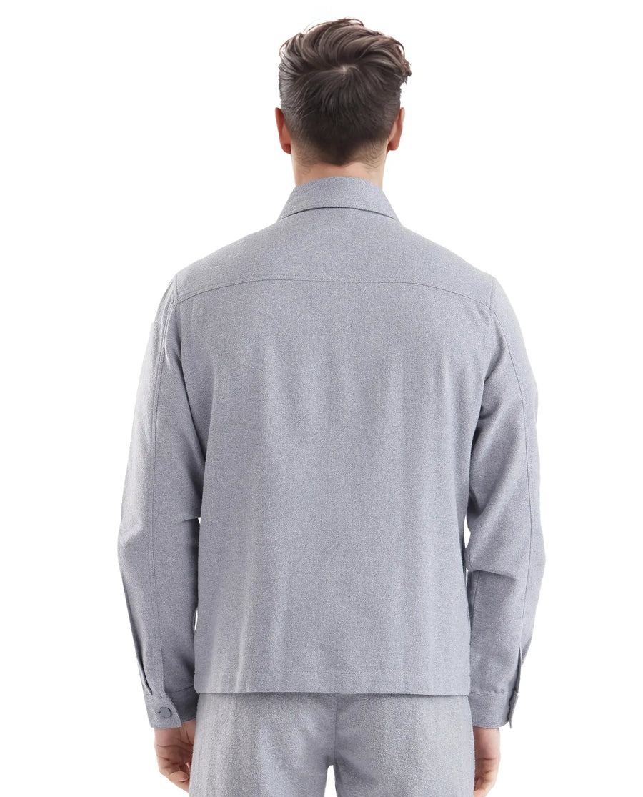 Rare Rabbit Men's Kaai Blue Polyester Blend Plain Regular Fit Full Sleeve Collared Shacket