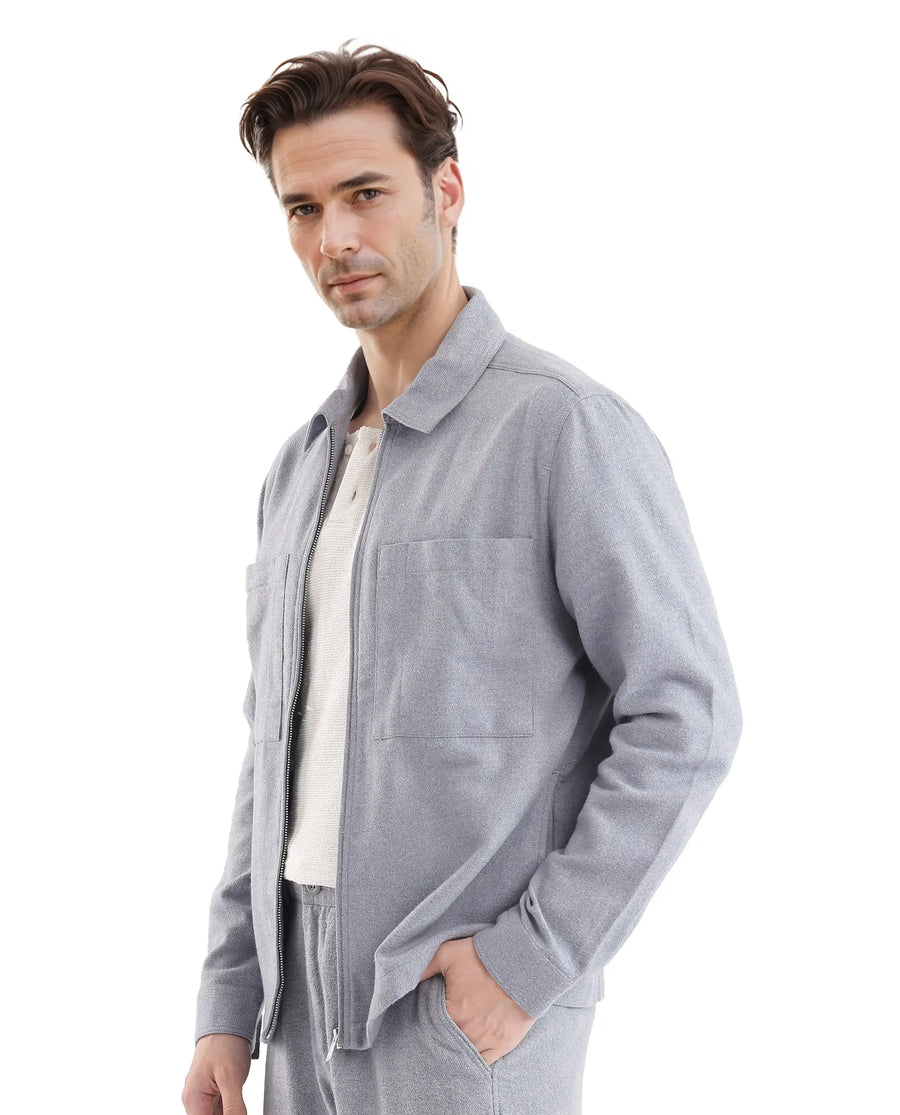 Rare Rabbit Men's Kaai Blue Polyester Blend Plain Regular Fit Full Sleeve Collared Shacket