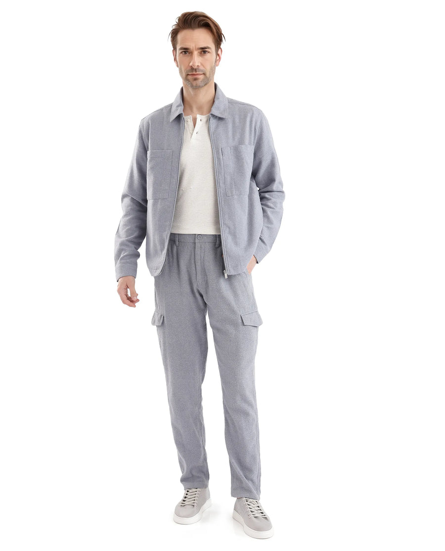 Rare Rabbit Men's Kaai Blue Polyester Blend Plain Regular Fit Full Sleeve Collared Shacket