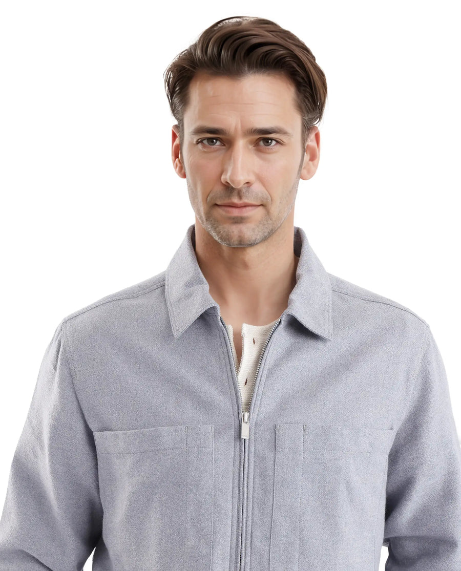 Rare Rabbit Men's Kaai Blue Polyester Blend Plain Regular Fit Full Sleeve Collared Shacket