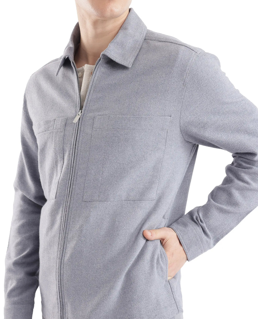 Rare Rabbit Men's Kaai Blue Polyester Blend Plain Regular Fit Full Sleeve Collared Shacket
