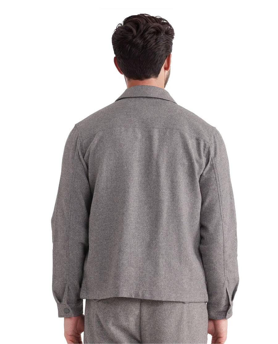 Rare Rabbit Men's Kaai Dark Grey Polyester Blend Plain Regular Fit Full Sleeve Collared Shacket