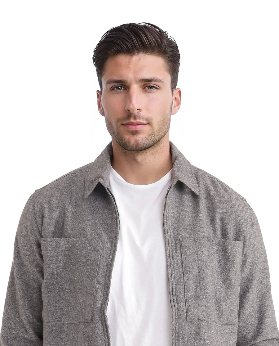 Rare Rabbit Men's Kaai Dark Grey Polyester Blend Plain Regular Fit Full Sleeve Collared Shacket