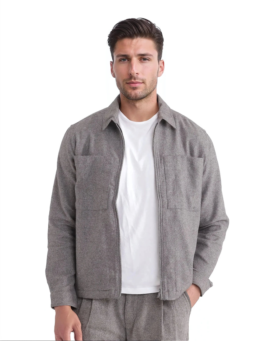 Rare Rabbit Men's Kaai Dark Grey Polyester Blend Plain Regular Fit Full Sleeve Collared Shacket