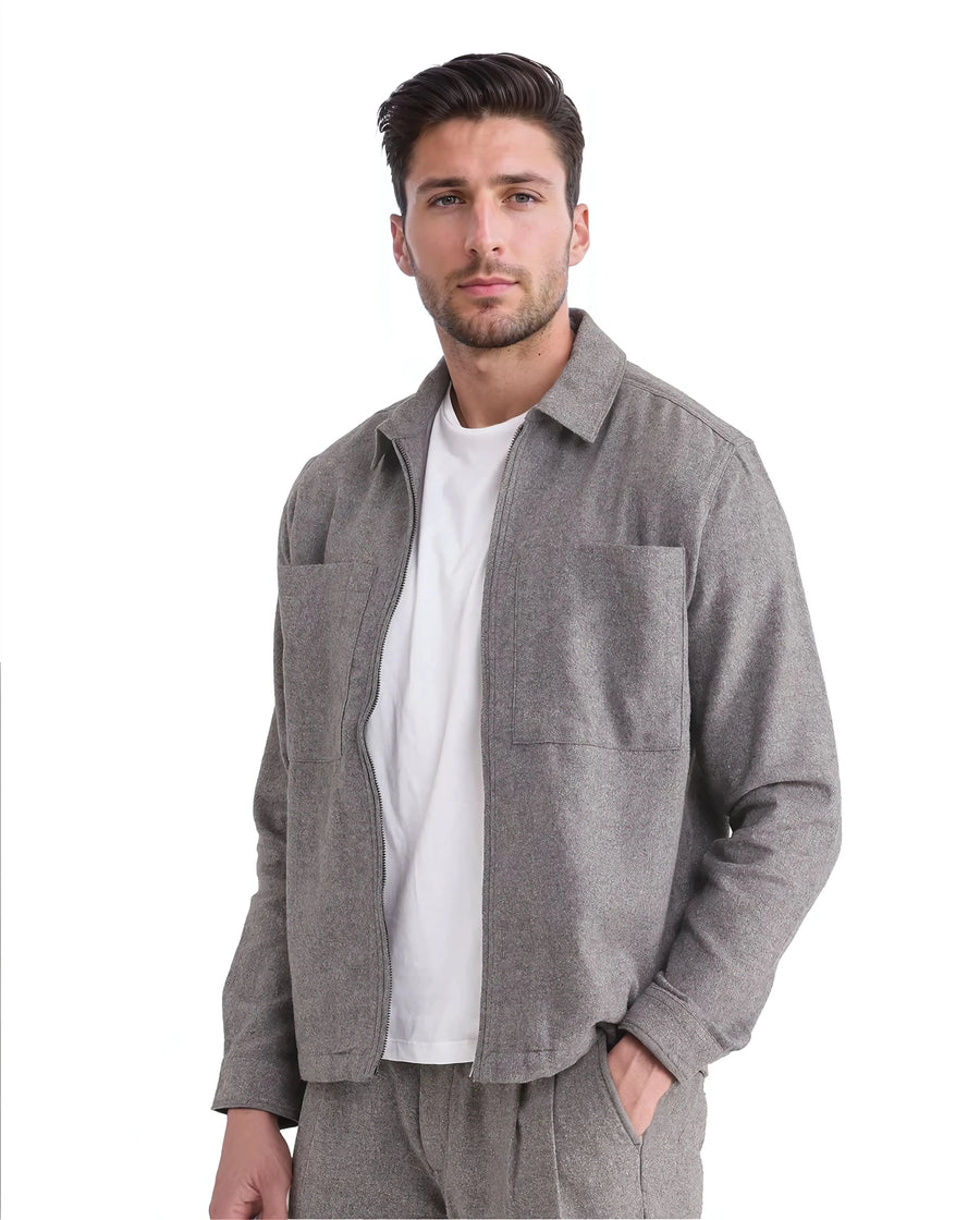 Rare Rabbit Men's Kaai Dark Grey Polyester Blend Plain Regular Fit Full Sleeve Collared Shacket