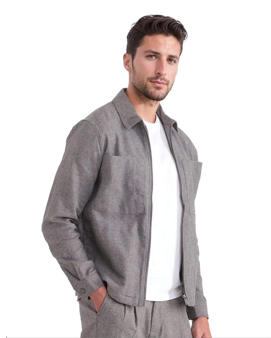 Rare Rabbit Men's Kaai Dark Grey Polyester Blend Plain Regular Fit Full Sleeve Collared Shacket