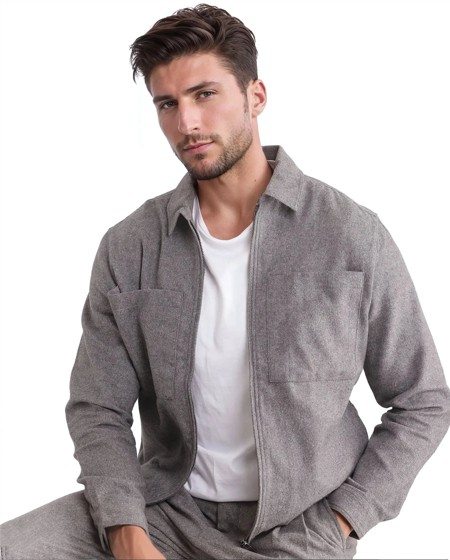 Rare Rabbit Men's Kaai Dark Grey Polyester Blend Plain Regular Fit Full Sleeve Collared Shacket
