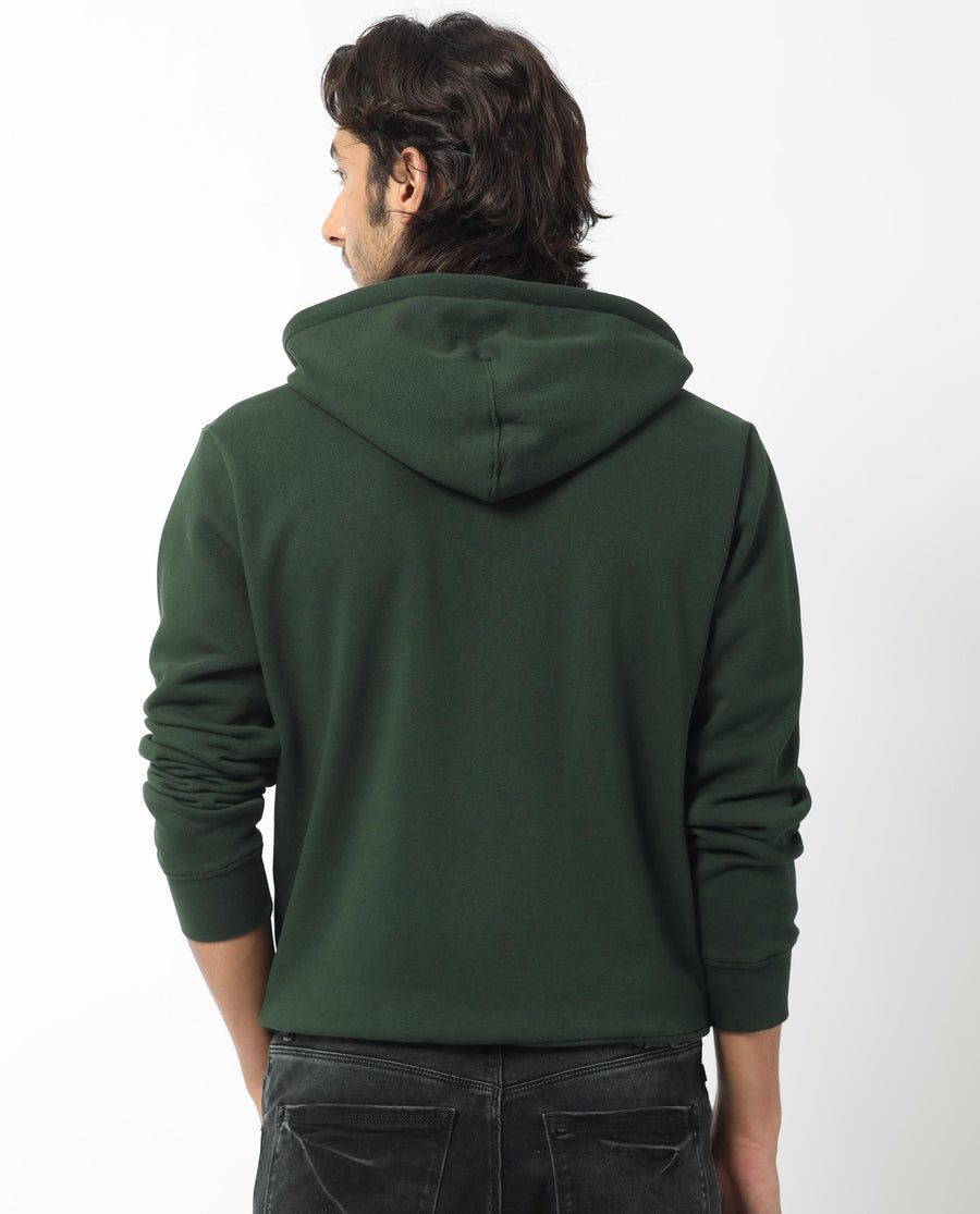 Rare Rabbit Men's Kaden Green Cotton Graphic Print Regular Fit Full Sleeve Hooded Sweatshirt