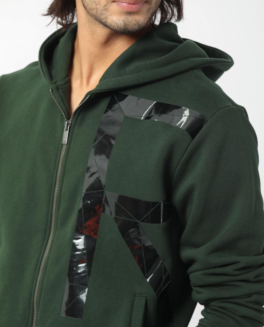 Rare Rabbit Men's Kaden Green Cotton Graphic Print Regular Fit Full Sleeve Hooded Sweatshirt