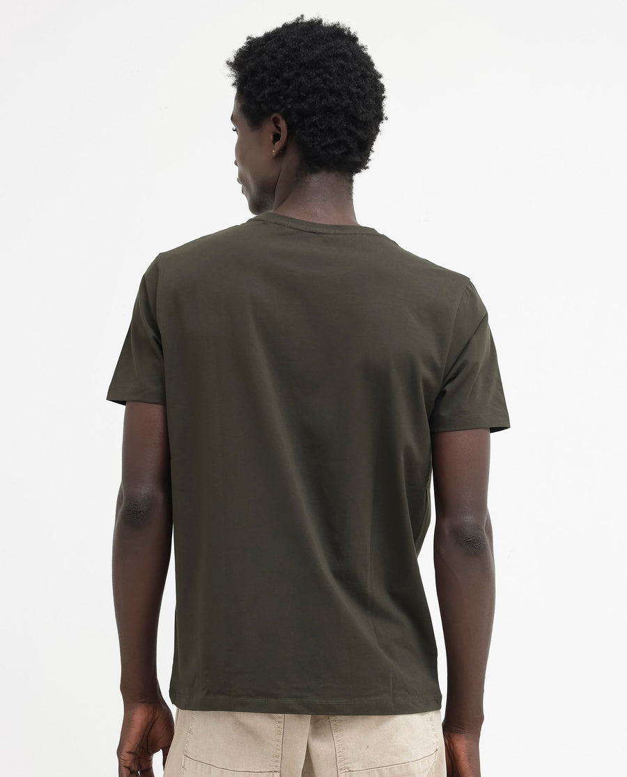Rare Rabbit Men's Kael Olive Cotton Blend Graphic Print Regular Fit Half Sleeve Crew Neck T-Shirt