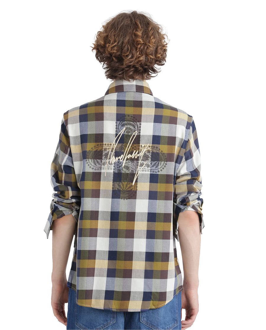 Rare Rabbit Men's Kalen Multi Checked Print Oversized Fit Full Sleeve Collared Shirt