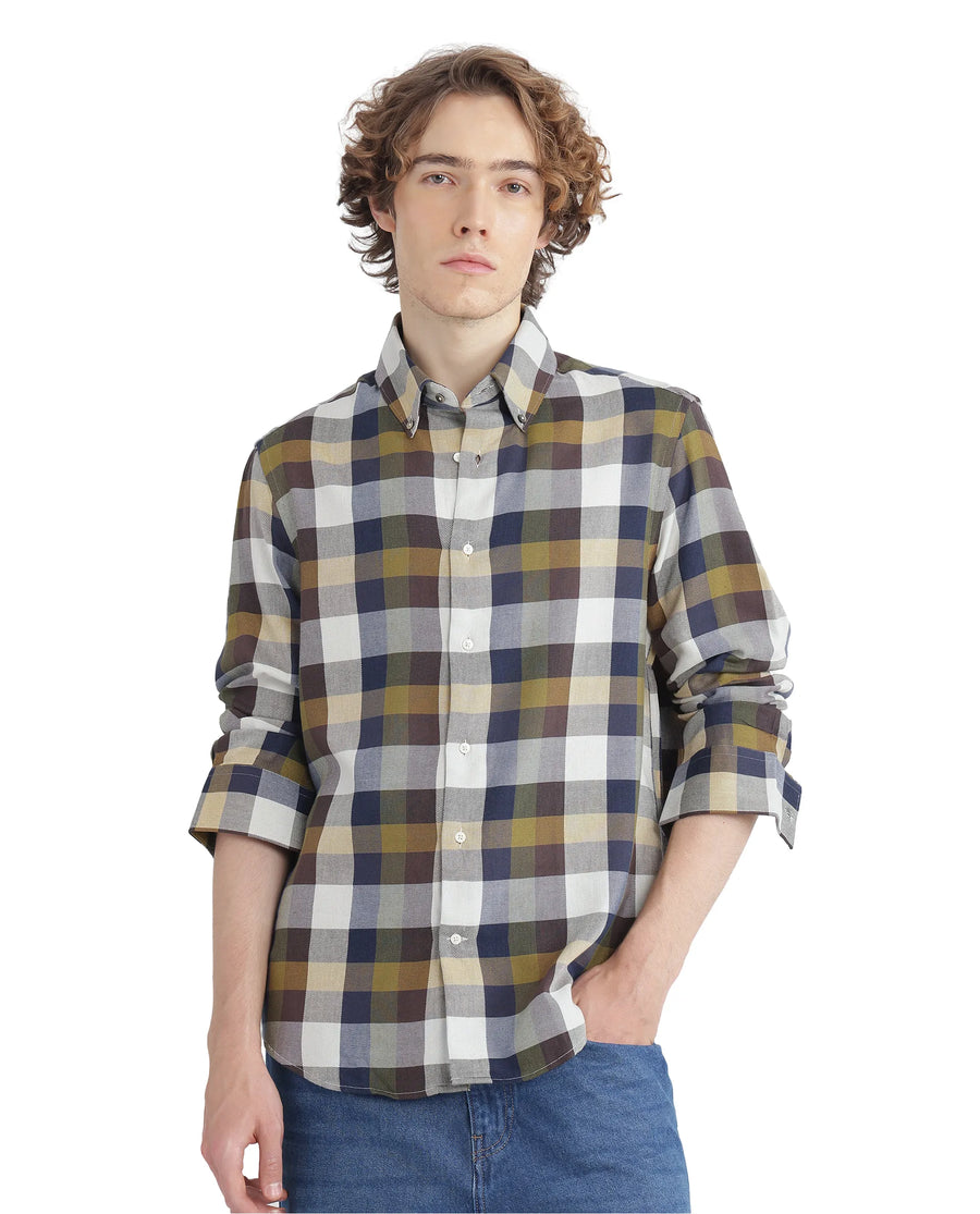 Rare Rabbit Men's Kalen Multi Checked Print Oversized Fit Full Sleeve Collared Shirt