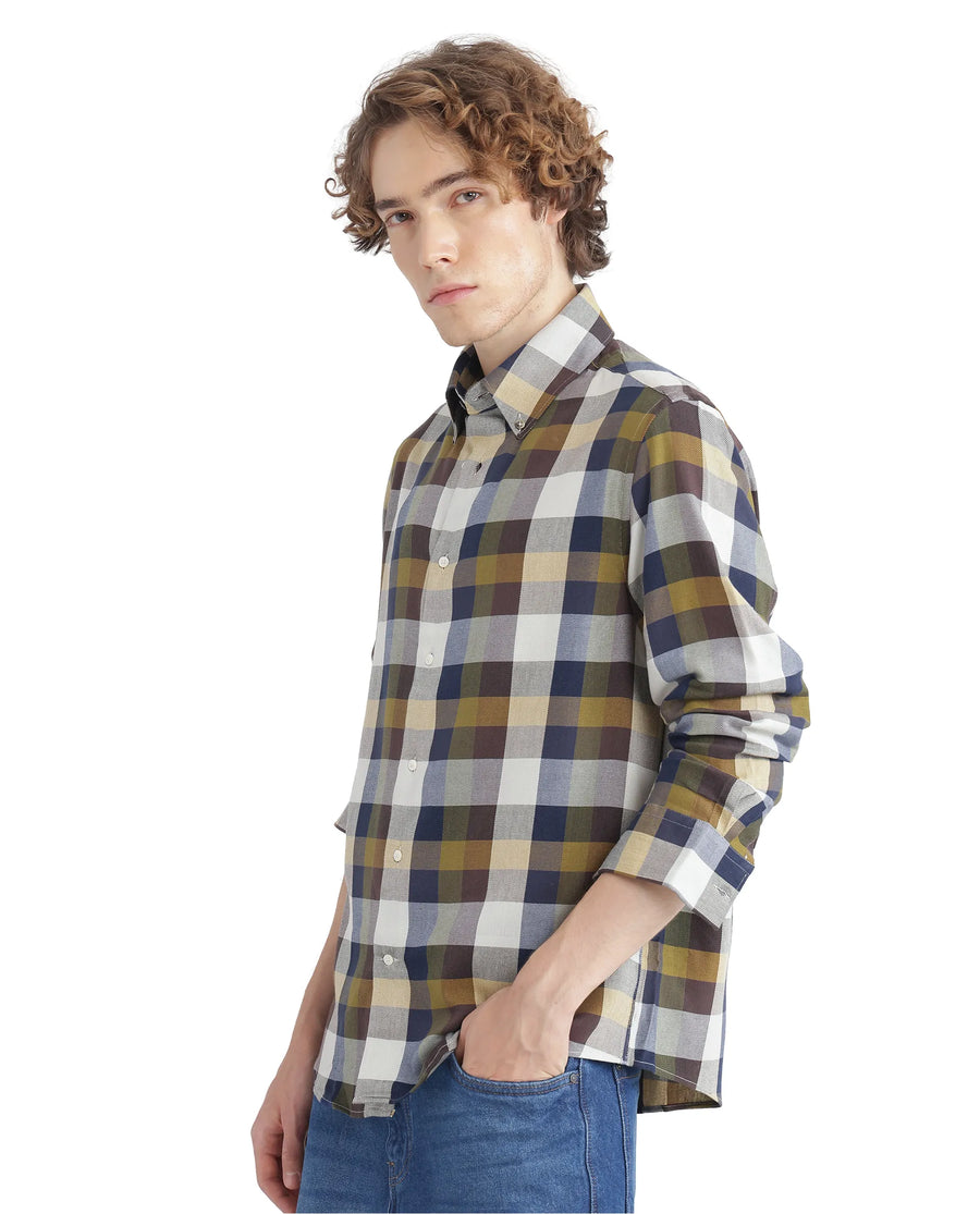 Rare Rabbit Men's Kalen Multi Checked Print Oversized Fit Full Sleeve Collared Shirt