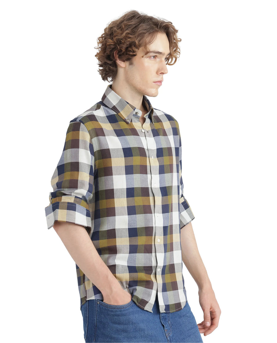 Rare Rabbit Men's Kalen Multi Checked Print Oversized Fit Full Sleeve Collared Shirt