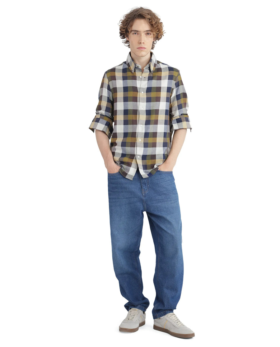 Rare Rabbit Men's Kalen Multi Checked Print Oversized Fit Full Sleeve Collared Shirt