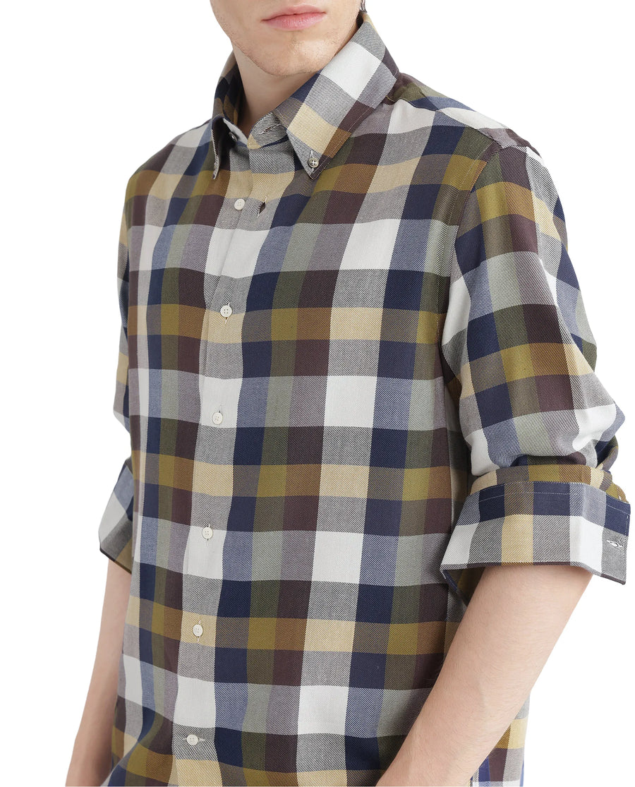 Rare Rabbit Men's Kalen Multi Checked Print Oversized Fit Full Sleeve Collared Shirt