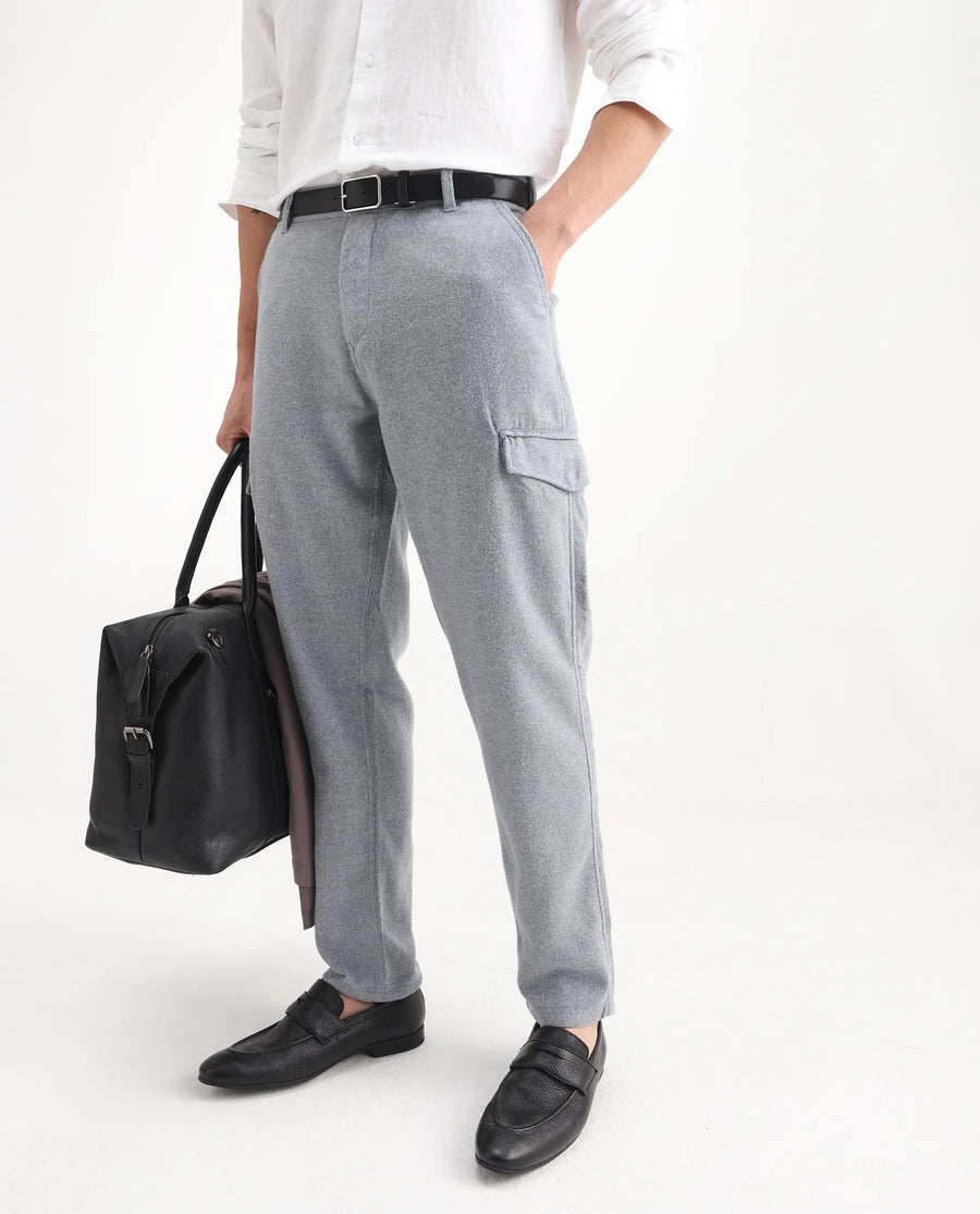 Rare Rabbit Men's Kalor Blue Cotton Plain Regular Fit Trouser
