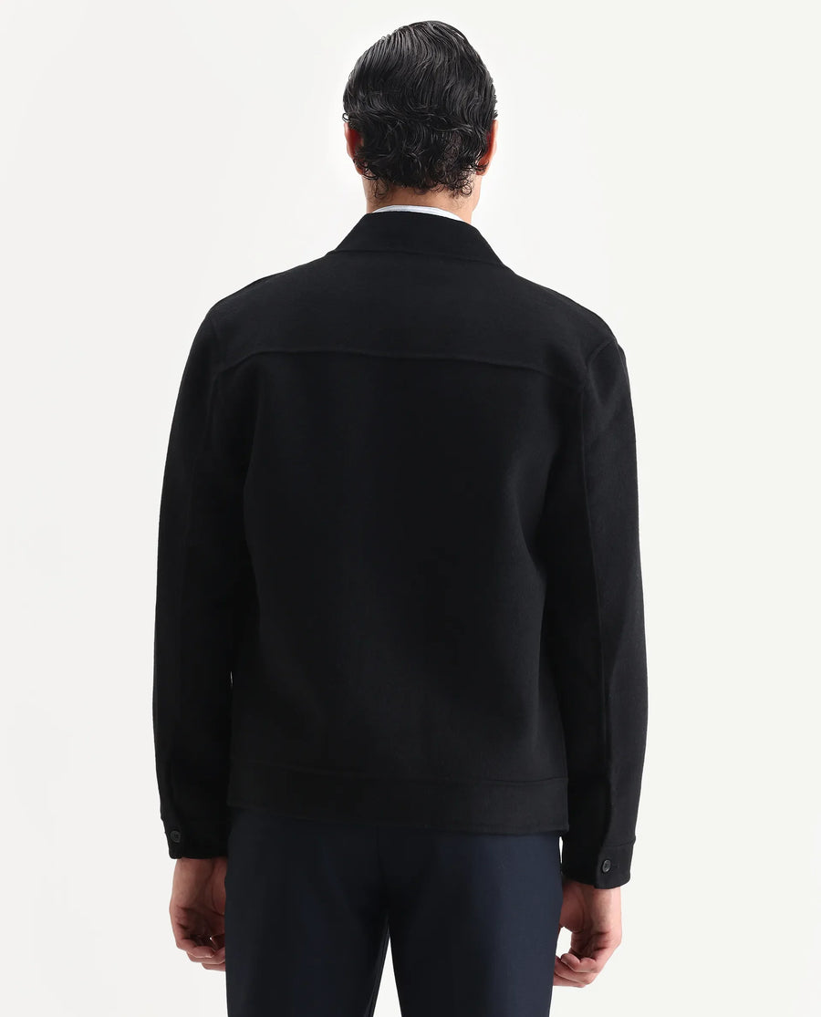 Rare Rabbit Men's Kaneo Black Polyester Blend Fabric High Neck Regular Plain Jacket