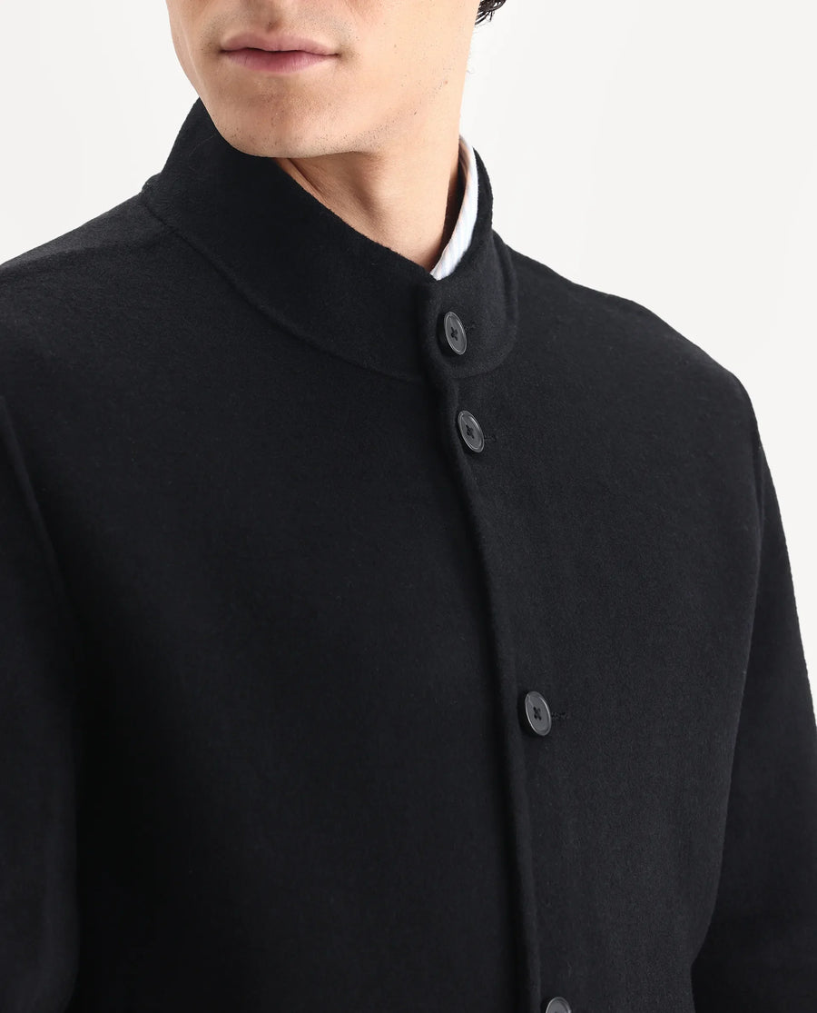 Rare Rabbit Men's Kaneo Black Polyester Blend Fabric High Neck Regular Plain Jacket