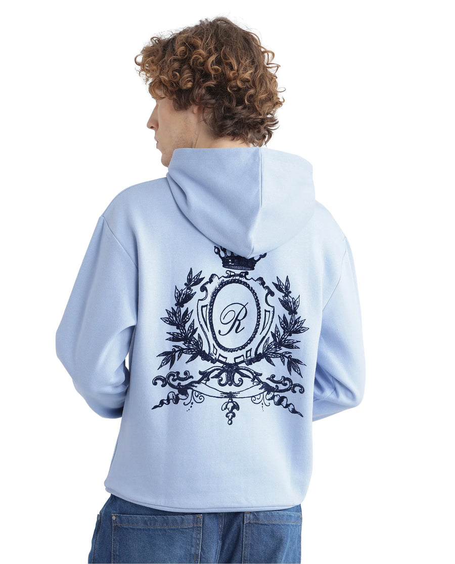 Rare Rabbit Men's Kant Light Blue Cotton Blend Graphic Print Boxy Fit Full Sleeve Hooded Sweatshirt