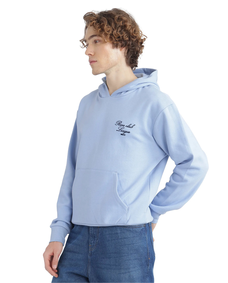 Rare Rabbit Men's Kant Light Blue Cotton Blend Graphic Print Boxy Fit Full Sleeve Hooded Sweatshirt